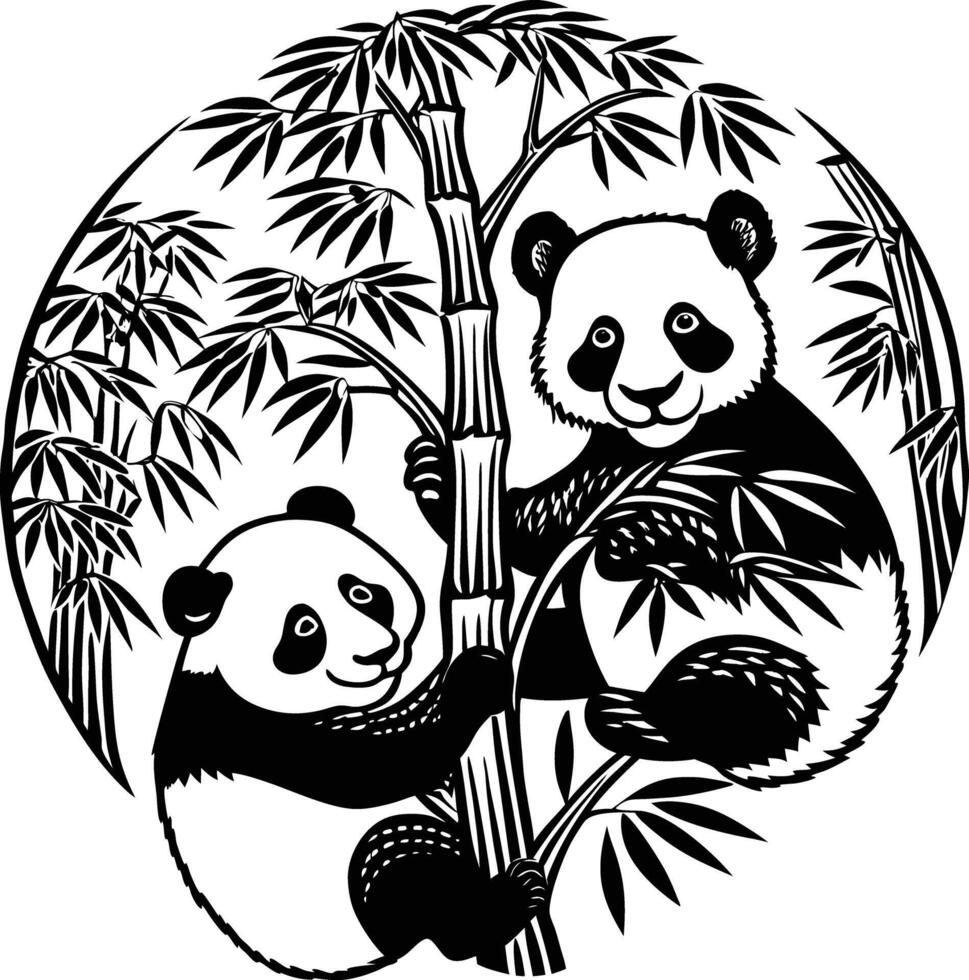 Panda bears in bamboo tree vector