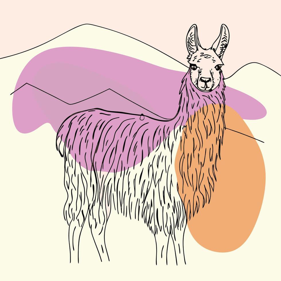 Illustration of a llama in a desert landscape vector