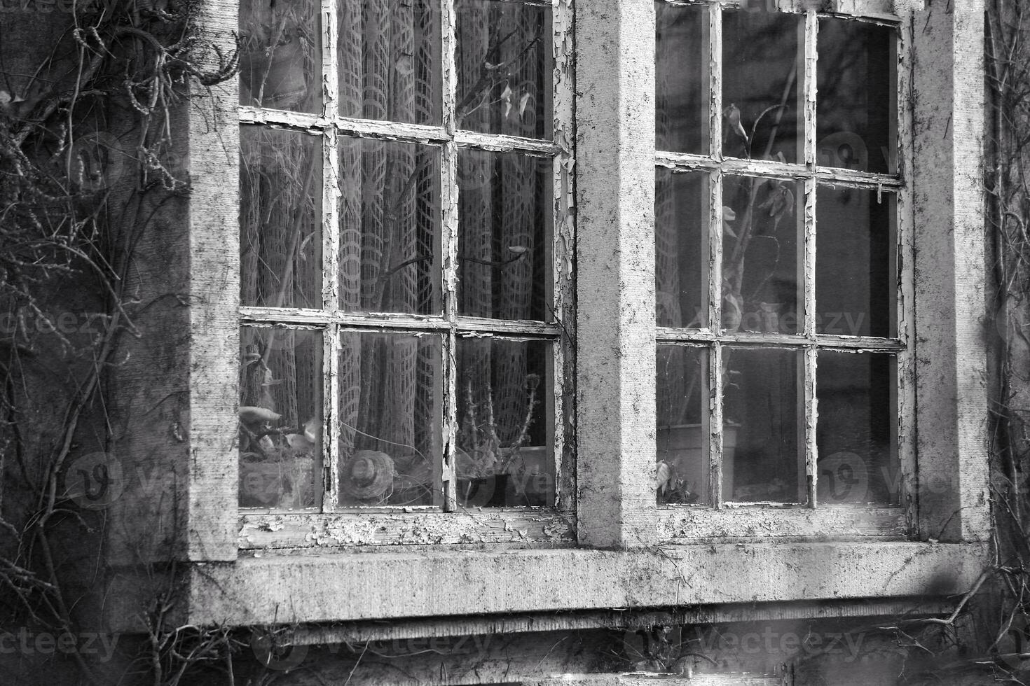 Vintage black and white shot of old window photo