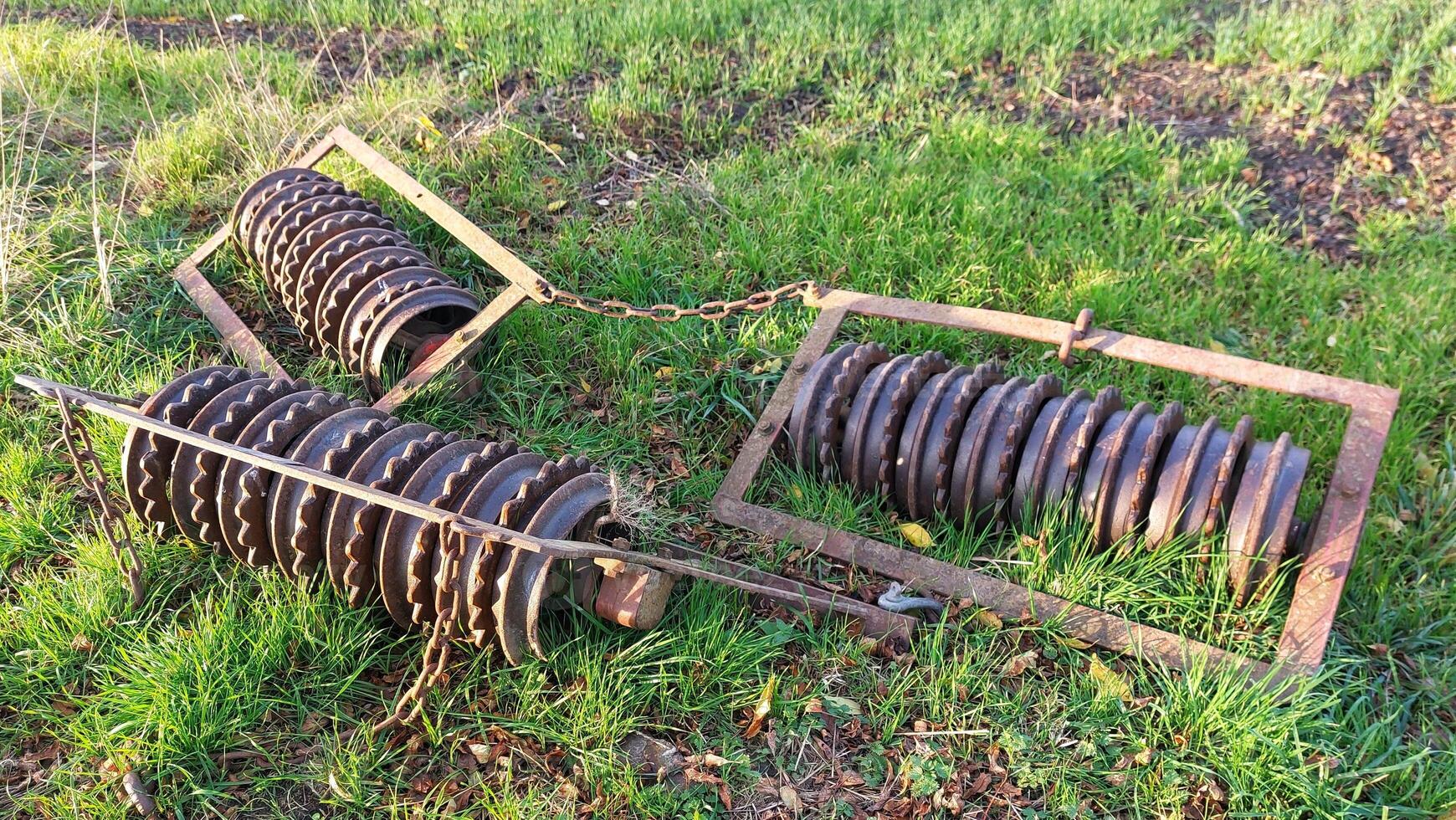 Set of cambridge rollers or cultipackers, typical agricultural devices photo
