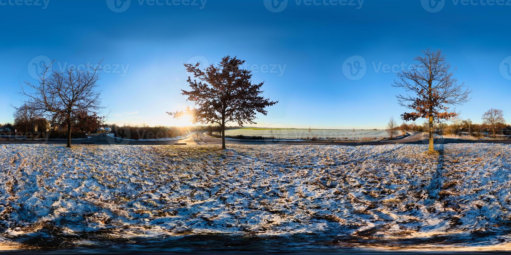 Spherical panorama from inside a traffic circle at the edge of Magdeburg, Germany. Equirectangular projection makes the image usable in most spherical panorama viewers photo
