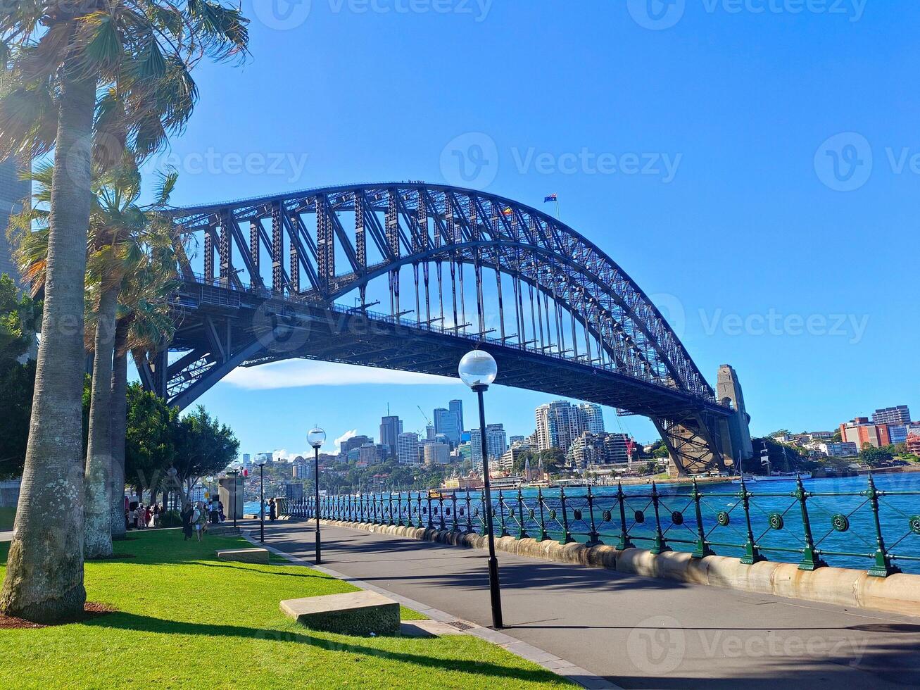 Australia cityscape and landmark building Sydney bridge and river in downtown photo