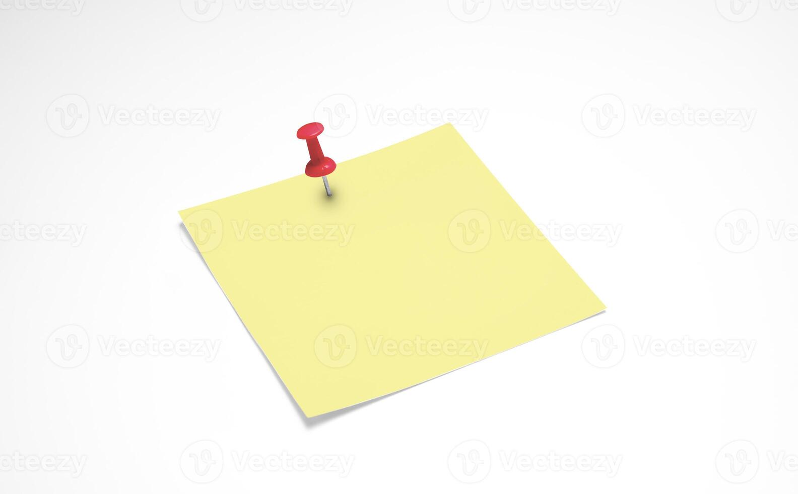 Blank yellow sticky note with thumbtack. Blank note, red pin photo