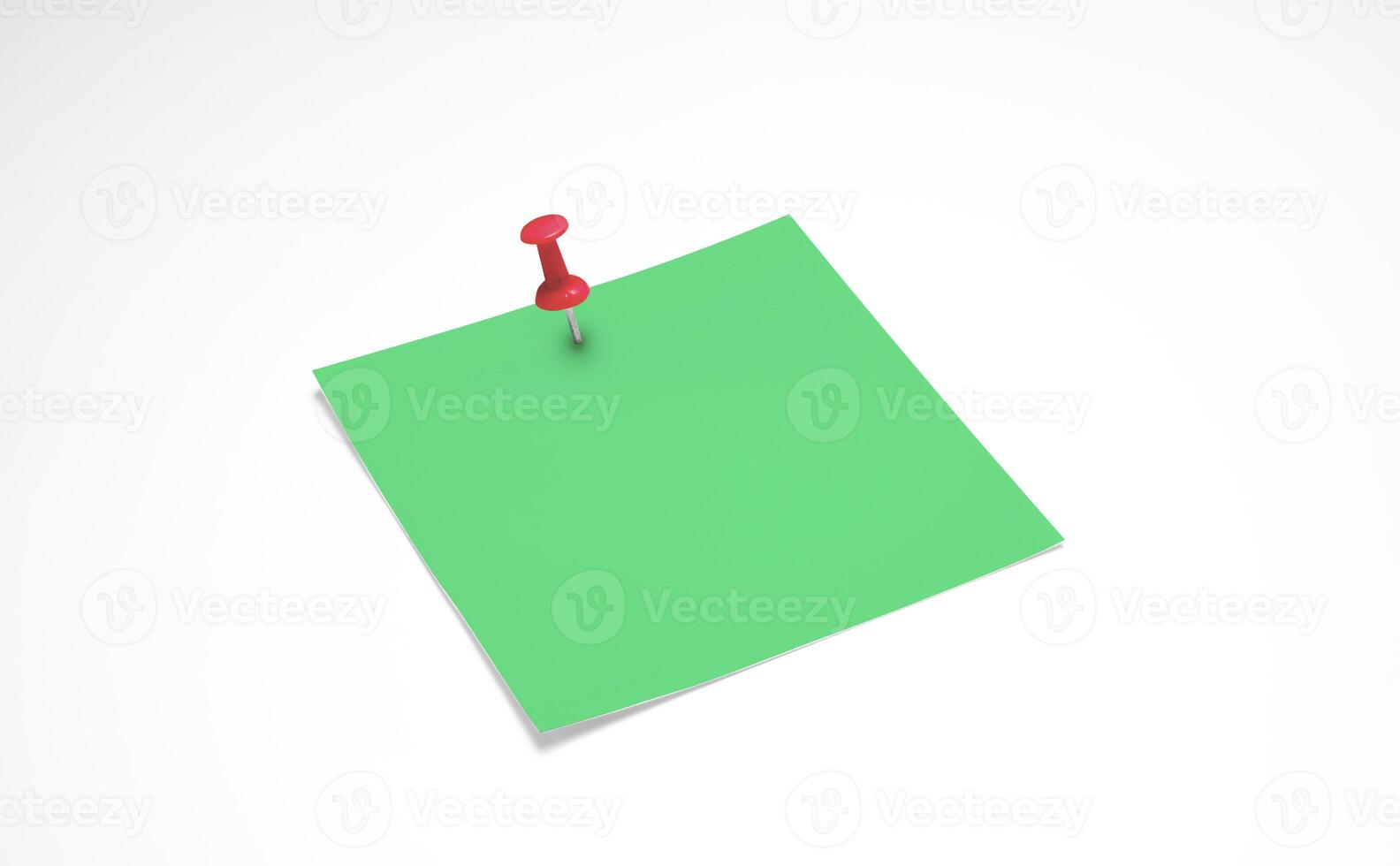 Blank green sticky note with thumbtack. Blank note, red pin photo
