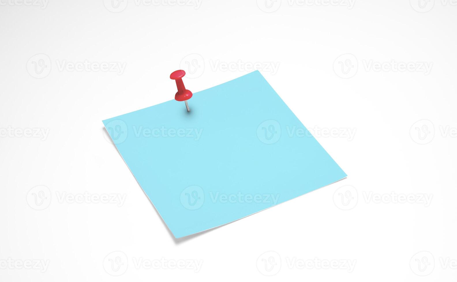 Blank blue sticky note with thumbtack. Blank note, red pin photo