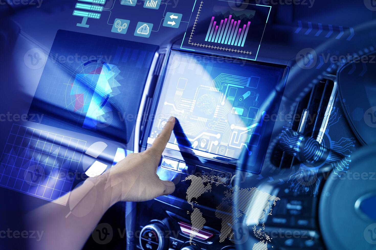 Modern smart car technology intelligent system using Heads up display photo