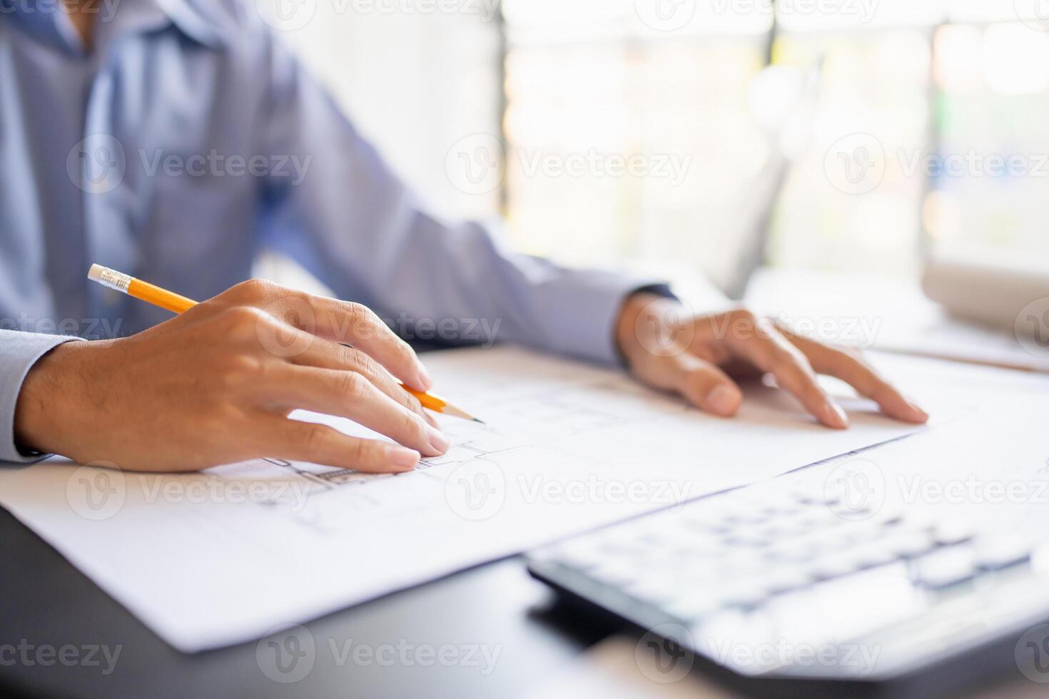 Architecture Man drawing on architectural Creative project business architecture building construction Industrial engineering Achievement Planning photo