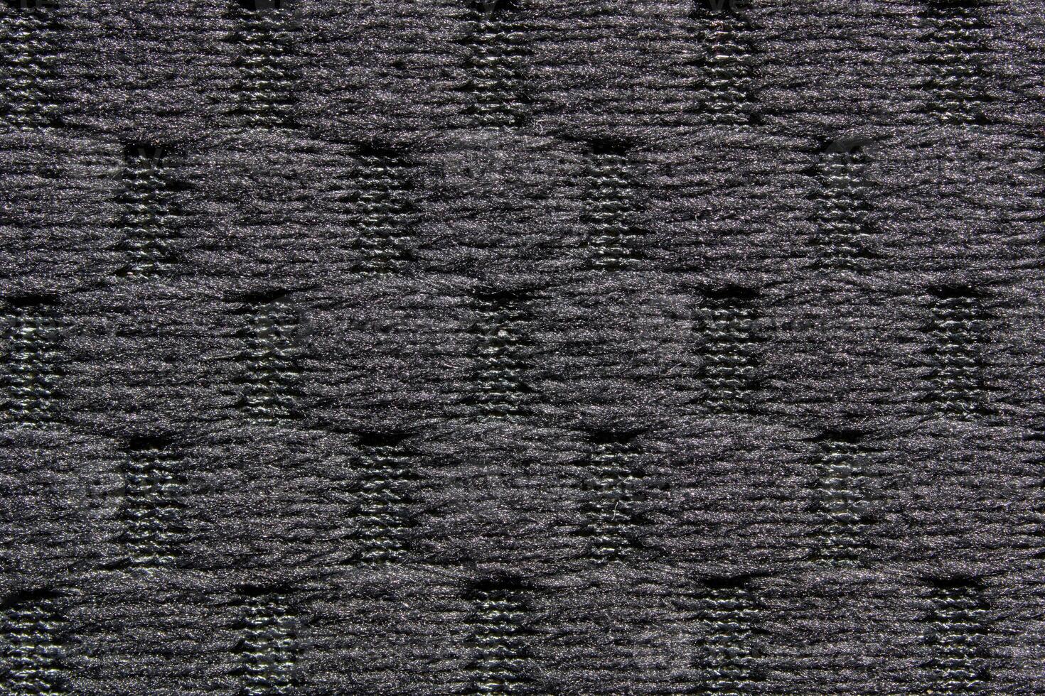 Detailed close up of grey textured knitted fabric with abstract pattern. photo