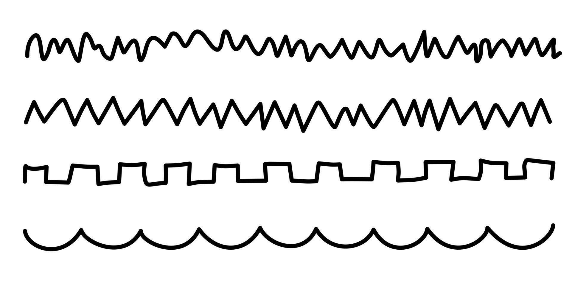 Set of various hand drawn black lines, wavy line as design elements, isolated on white background. vector