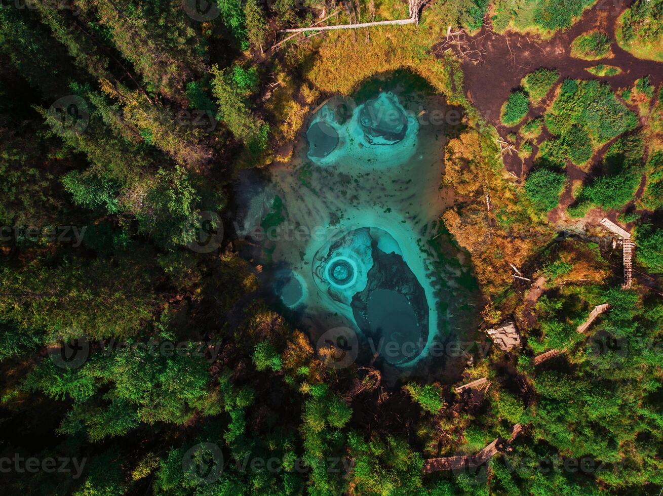Geyser blue, silver lake with thermal springs photo