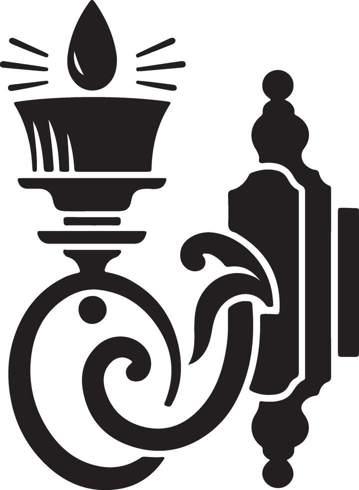 A black and white illustration of a candle and a sconce vector