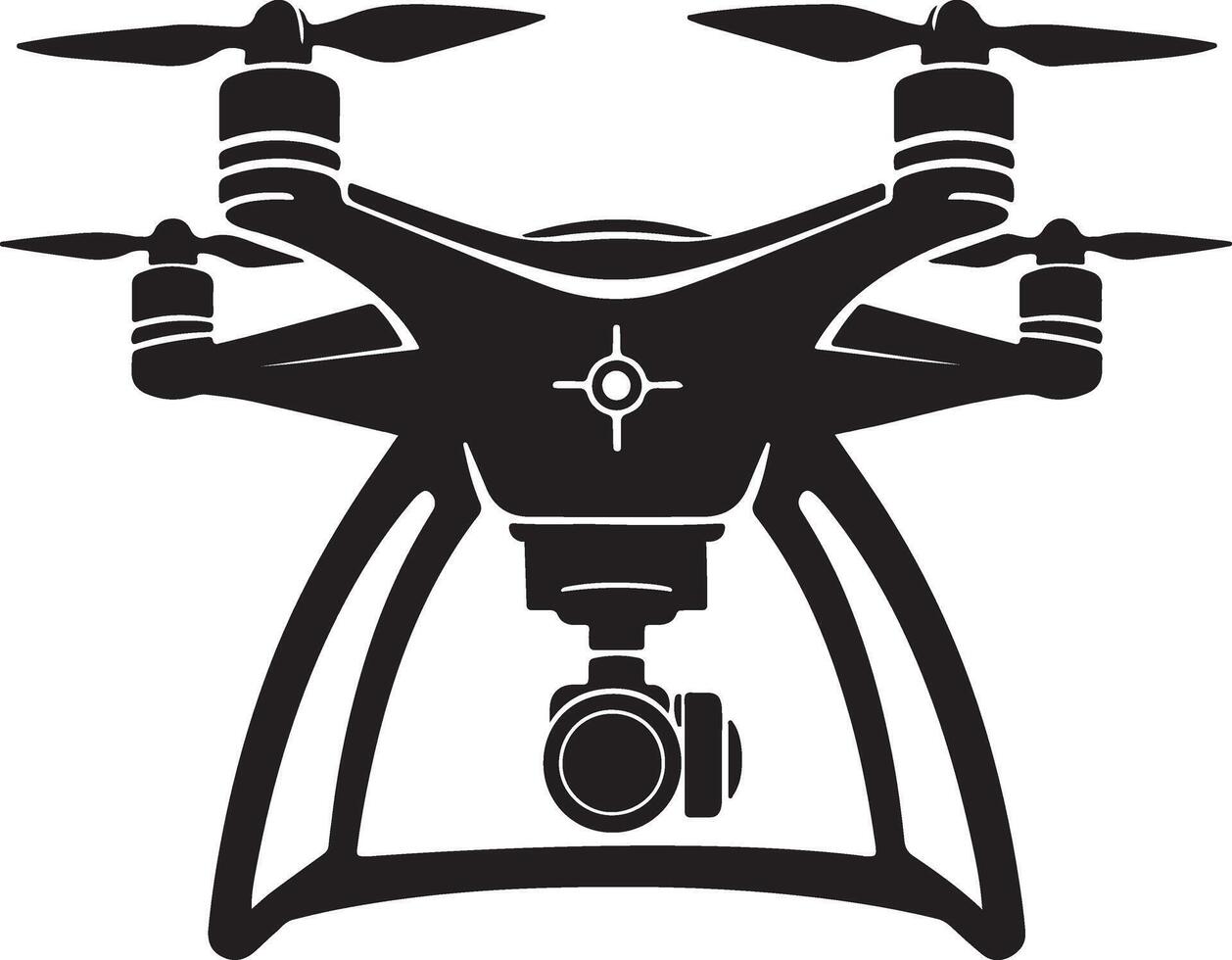 A black and white illustration of a drone vector