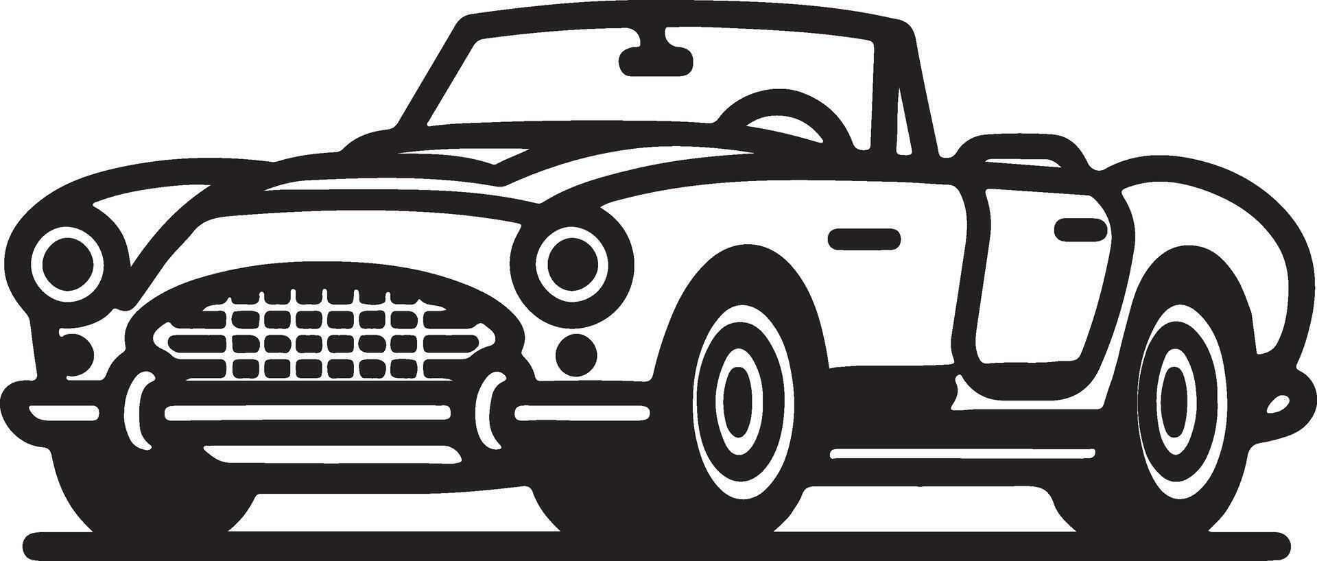 A black and white drawing of a classic car vector