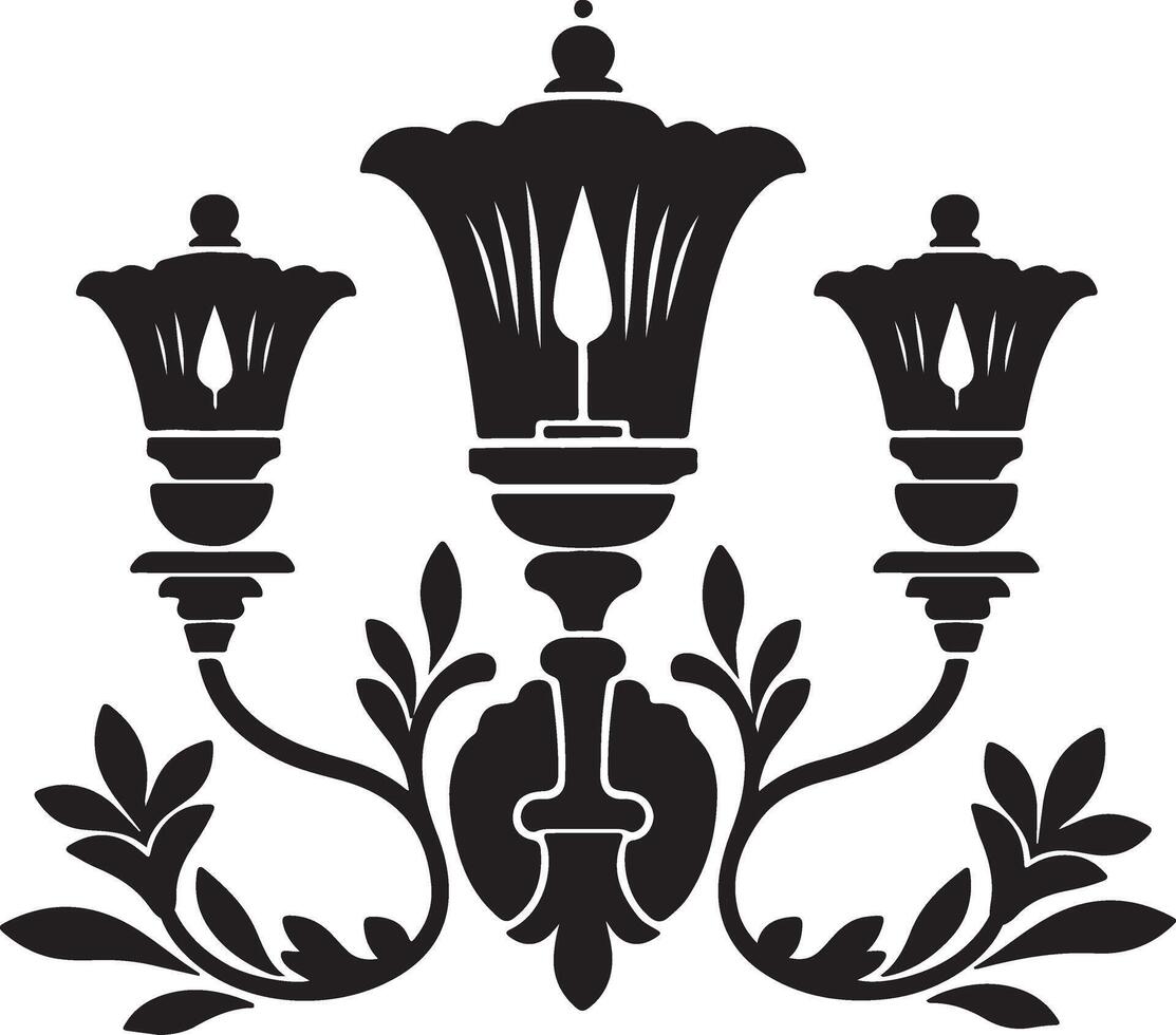 A black and white illustration of three candle holders vector
