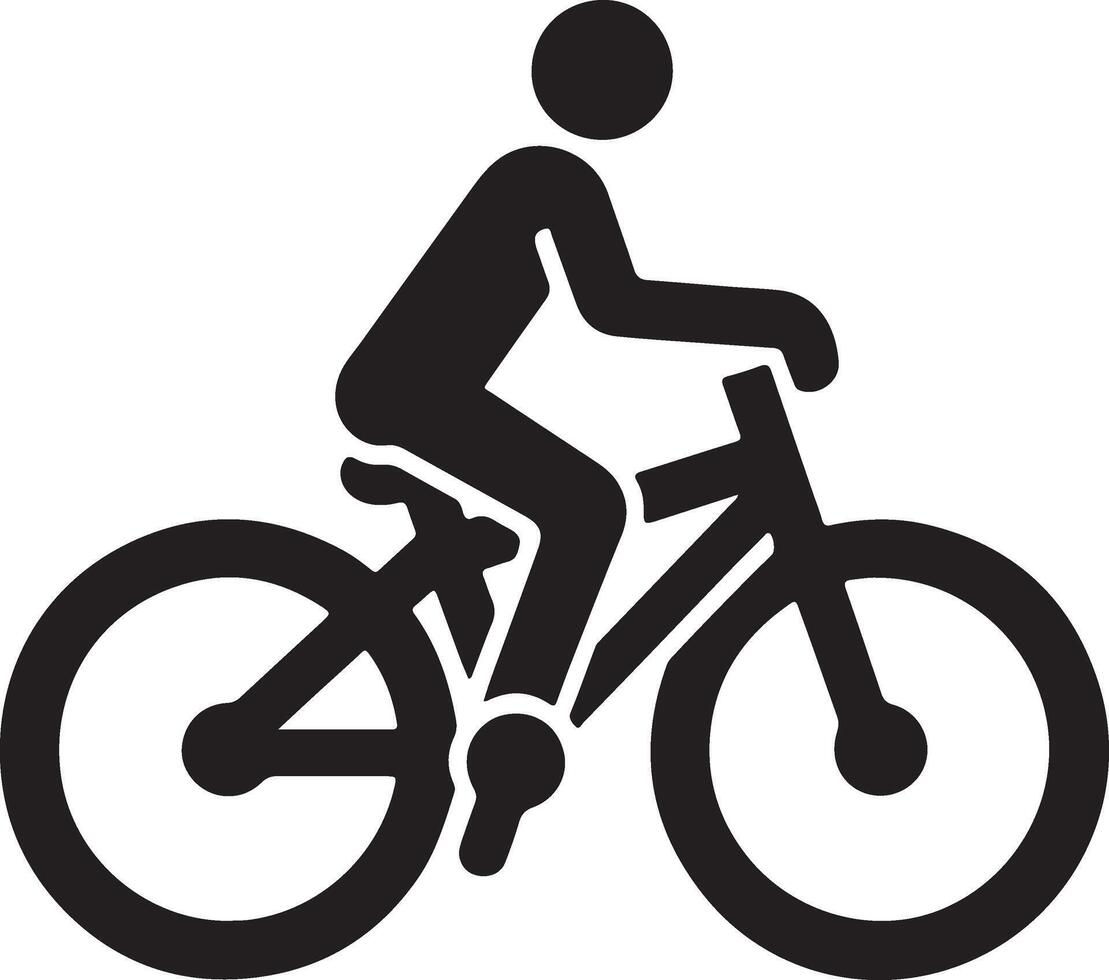 A black and white silhouette of a person riding a bike vector