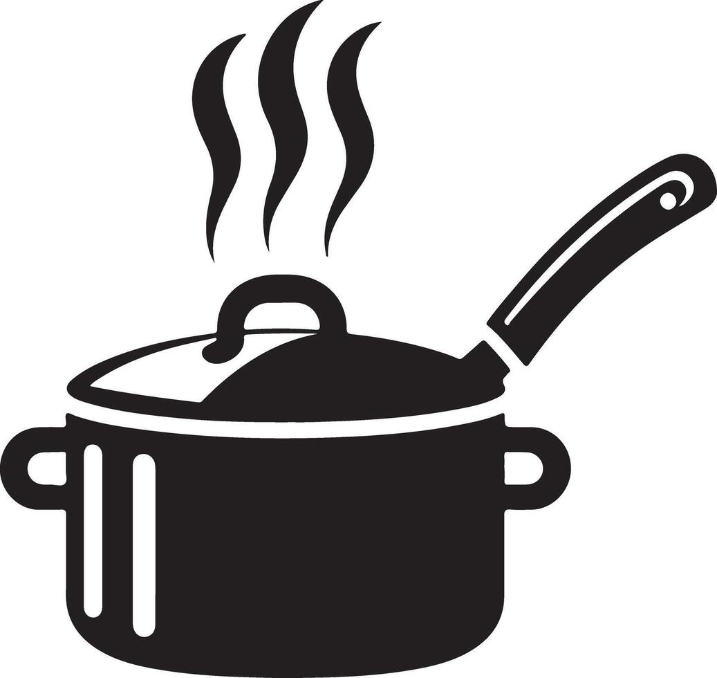 A black and white illustration of a pot with a lid and a handle vector