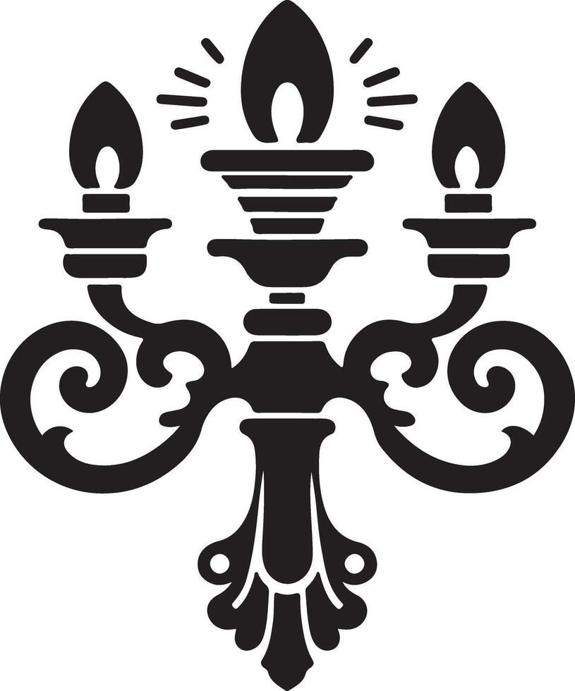 A black and white illustration of a candle holder vector