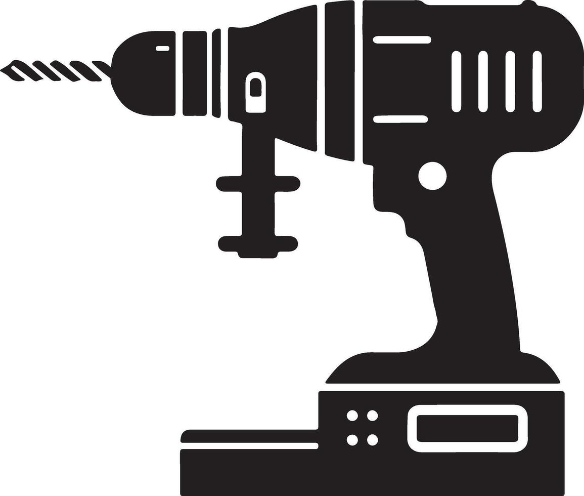 A black and white illustration of a drill icon vector