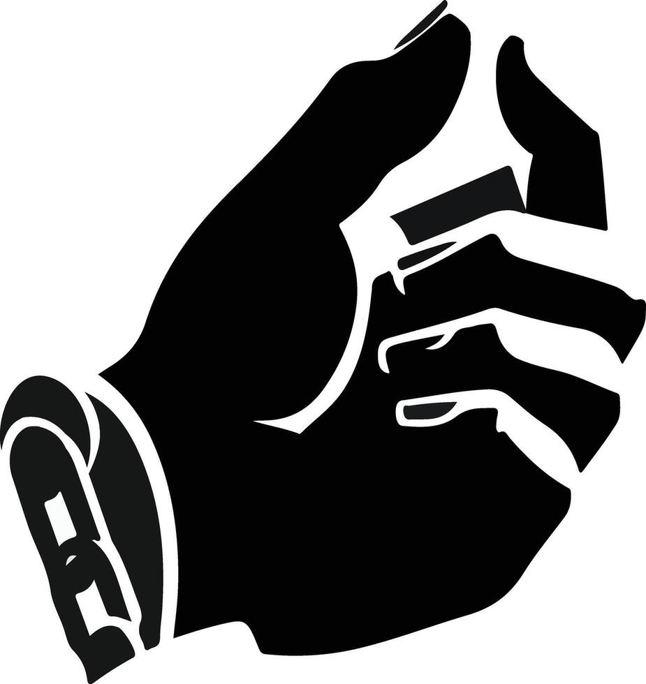 A black and white silhouette of a hand holding a watch vector