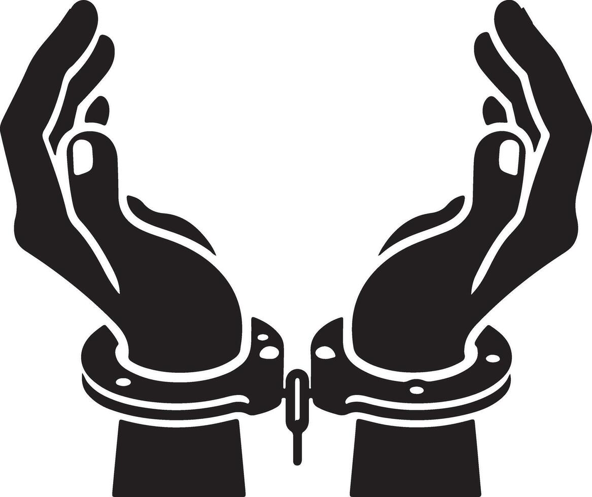 Two hands in handcuffs holding a key vector