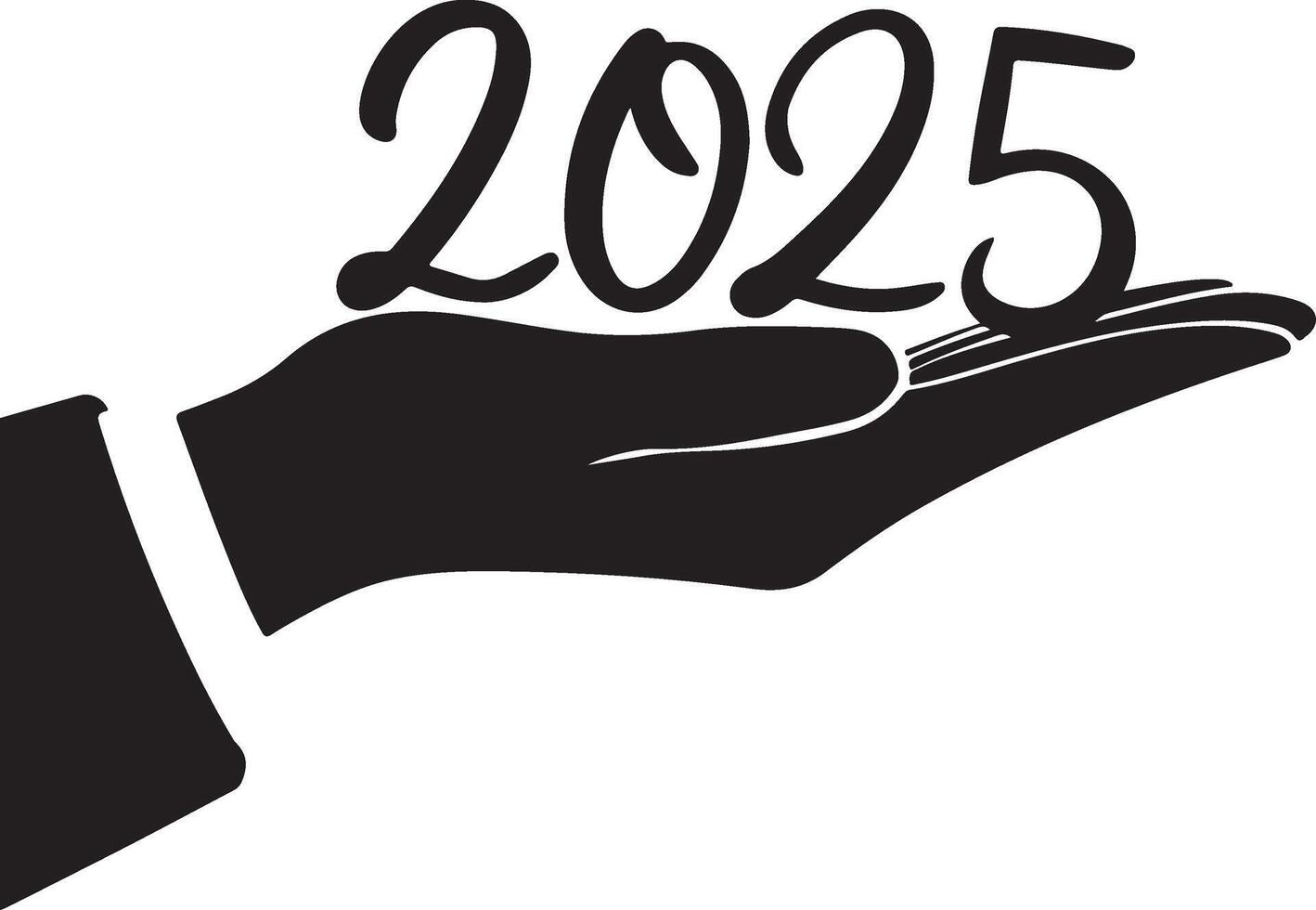 Hand holding the number 2020 in black on white background vector