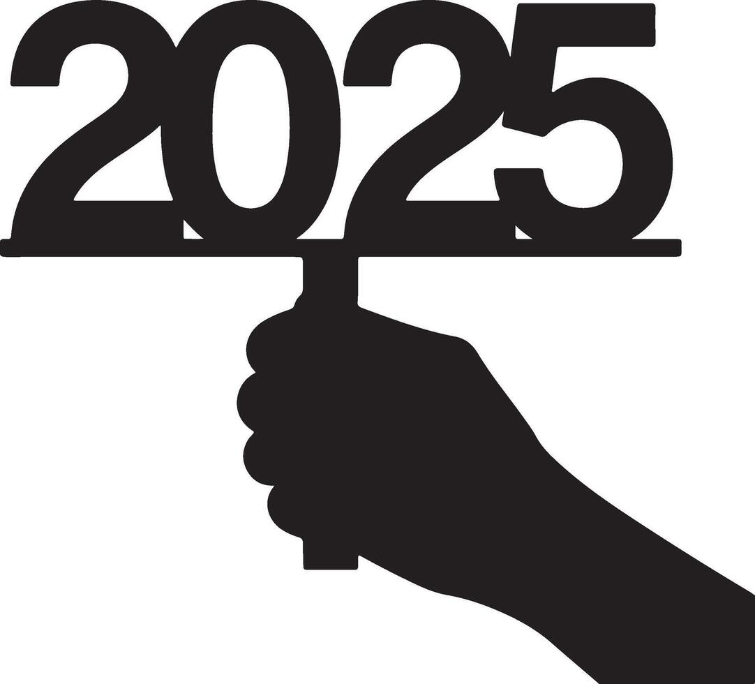 A hand holding a sign that says 2025 vector