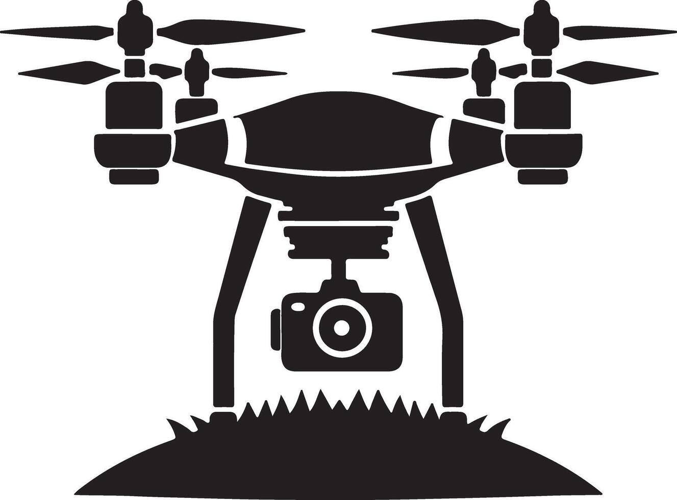A black and white silhouette of a drone with a camera vector