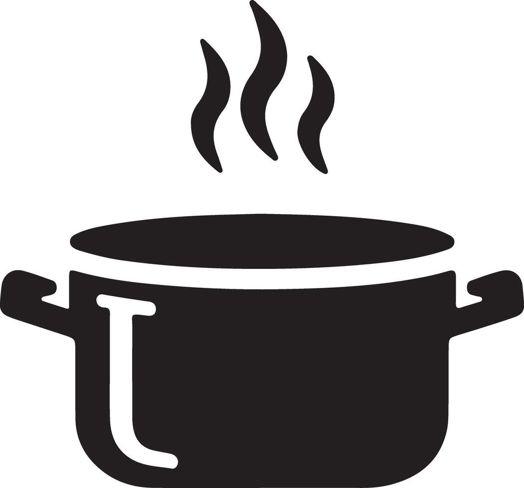 A black and white illustration of a pot with a hot stove vector