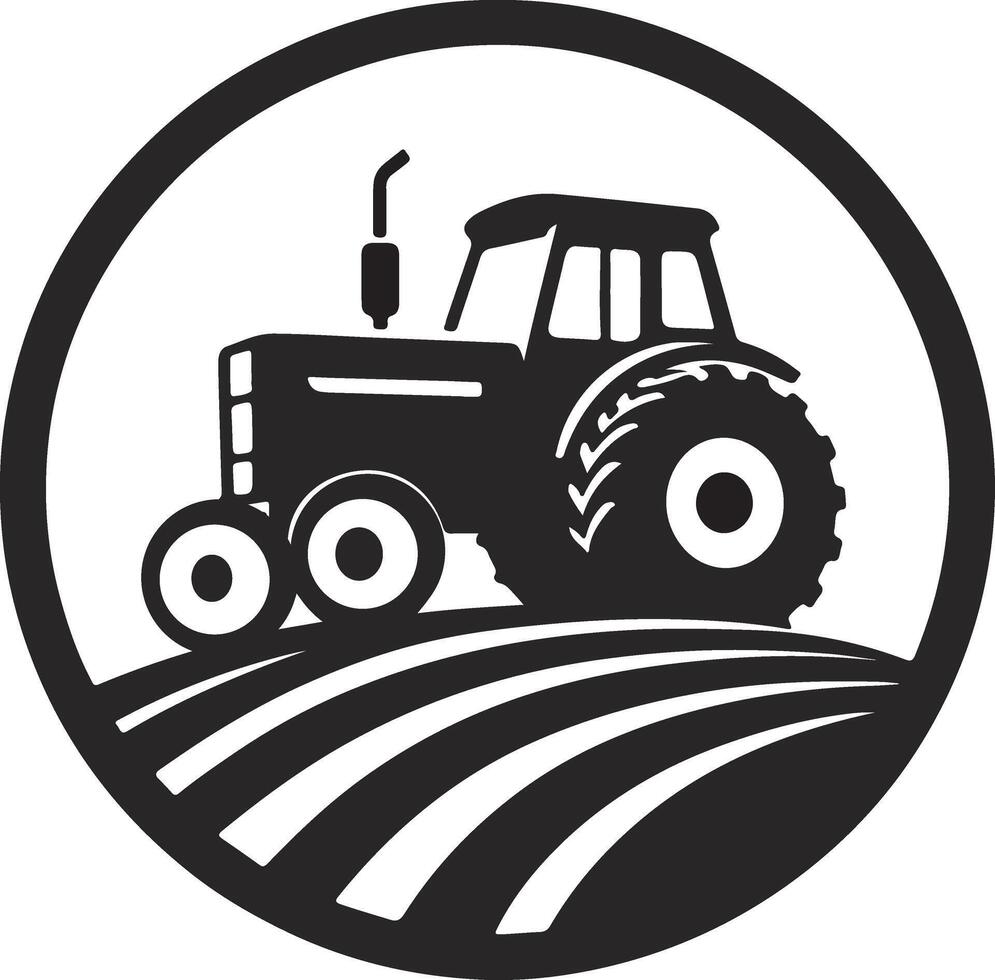 Tractor on the farm, black and white logo vector
