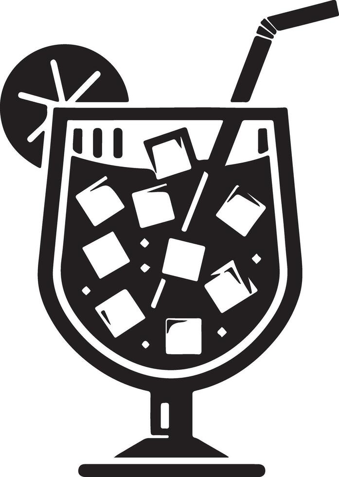 A black and white illustration of a glass of iced tea vector