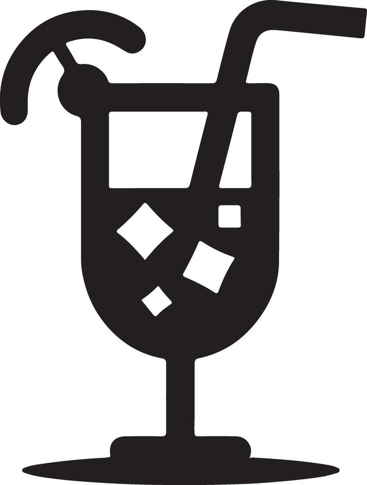 A black and white illustration of a drink with a straw vector