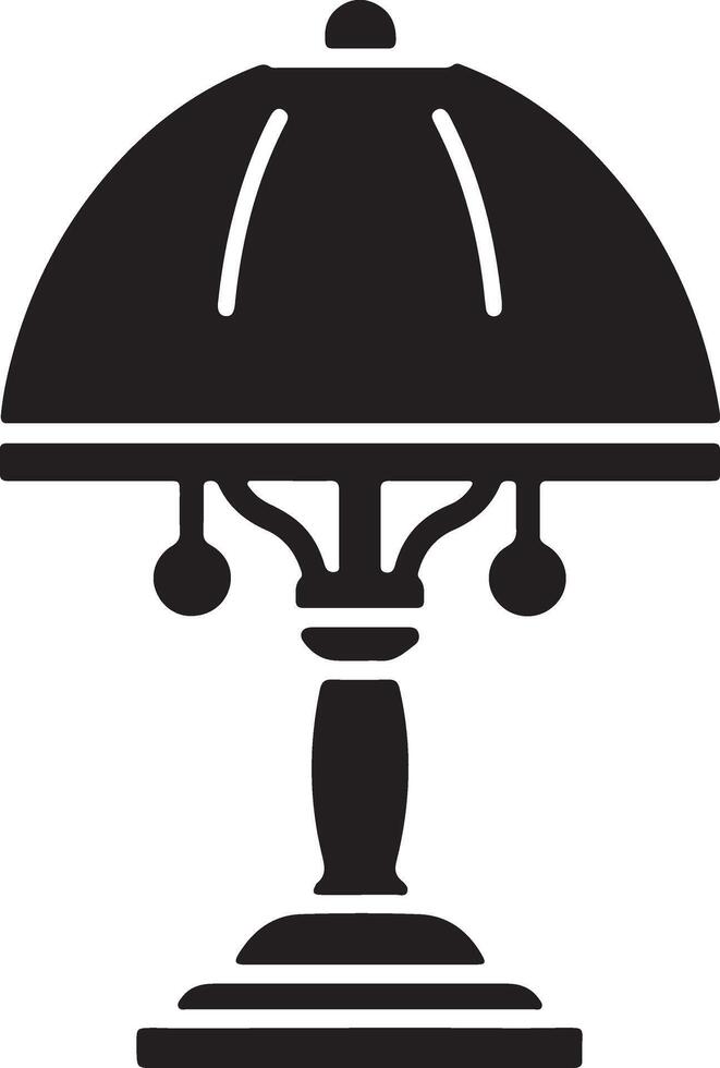 A black and white illustration of a table lamp vector