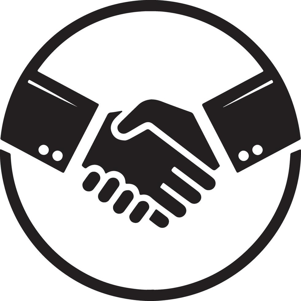 Handshake icon in circle, black and white vector