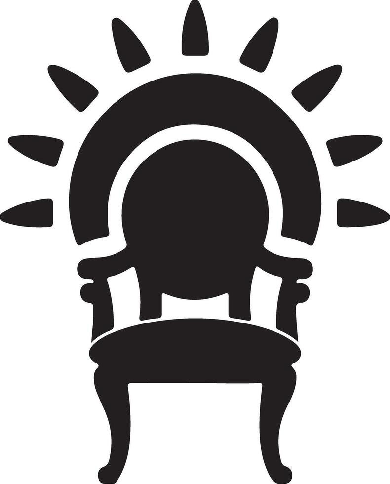 A black and white silhouette of a chair with a sun on it vector
