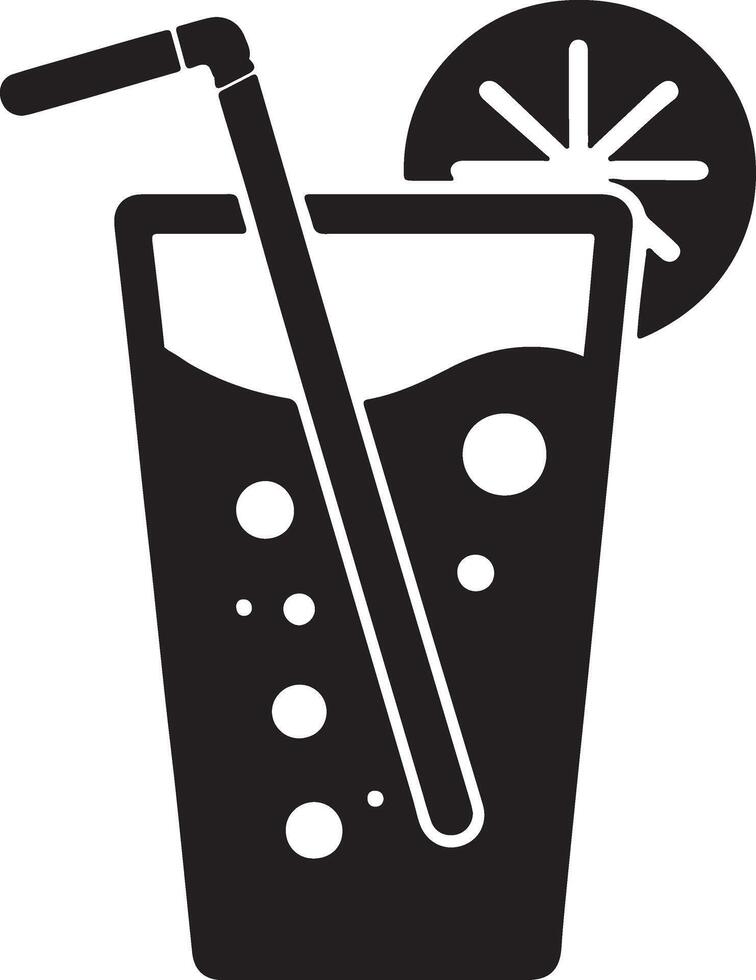 A black and white illustration of a drink with a straw vector