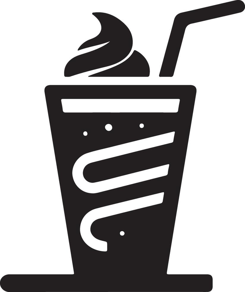 A black and white image of a milkshake with a straw vector