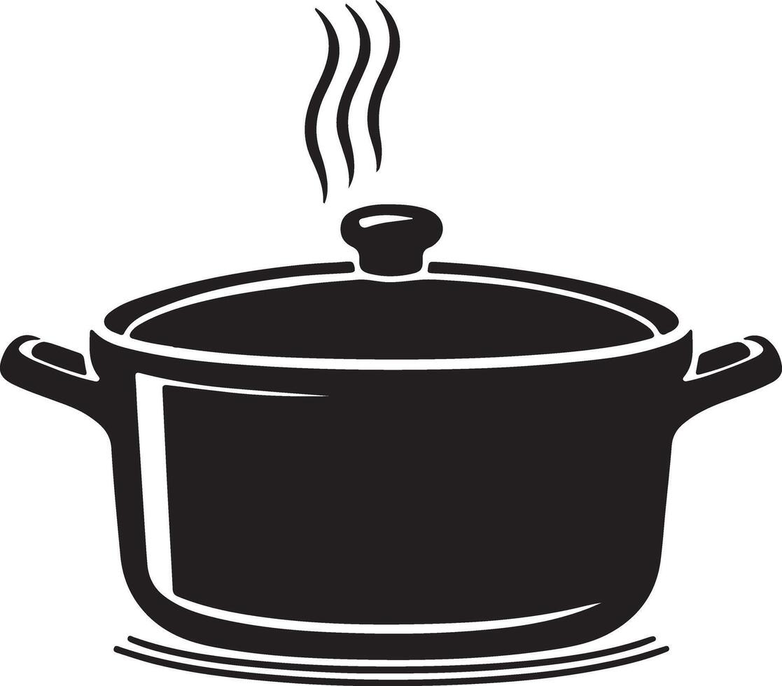 A black and white illustration of a pot with steam coming out vector