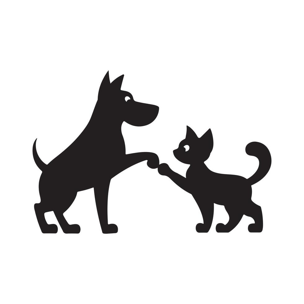 Dog and Cat Silhouette Illustration in Friendship Pose vector