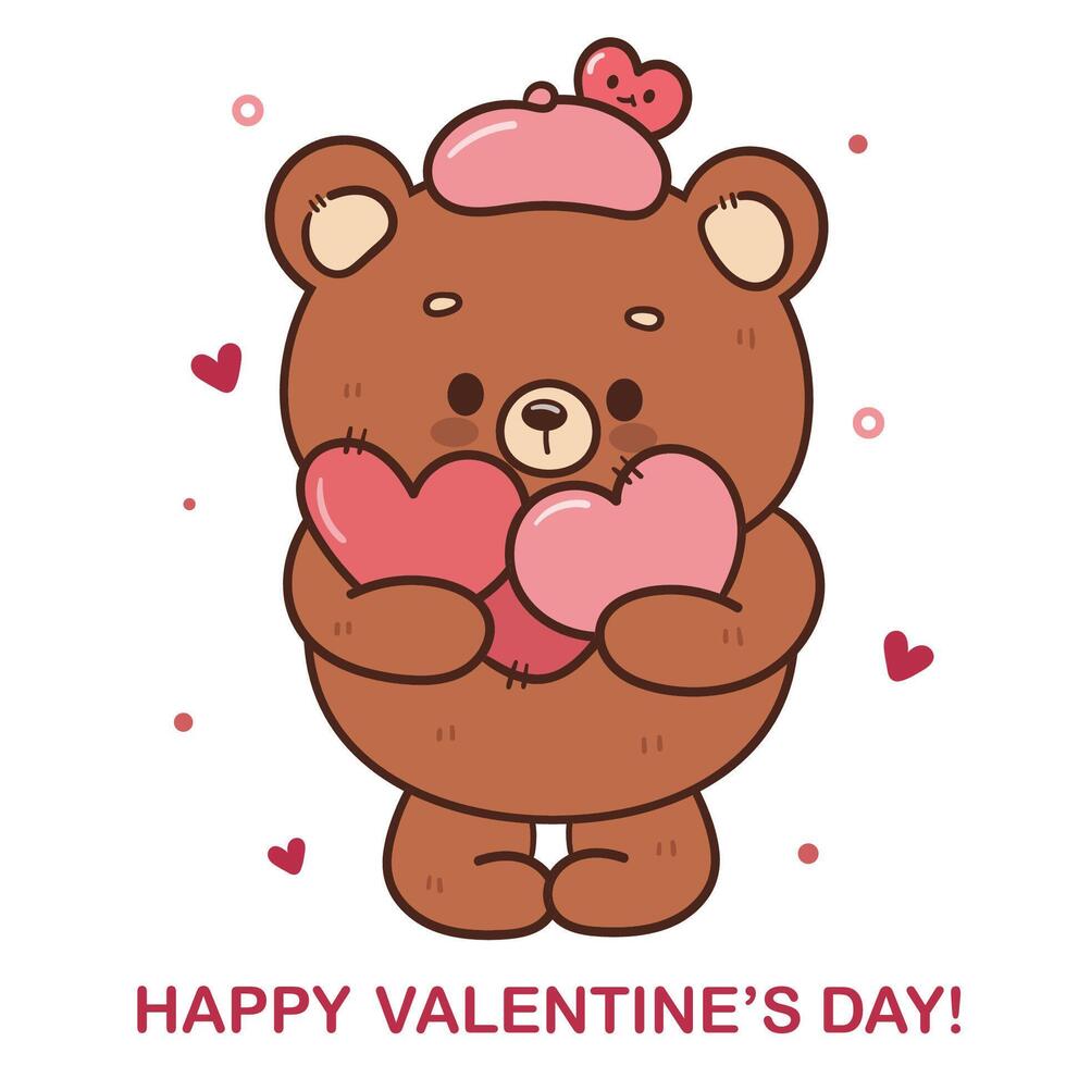 Teddy bear hug heart kawaii animal valentines day cartoon vector