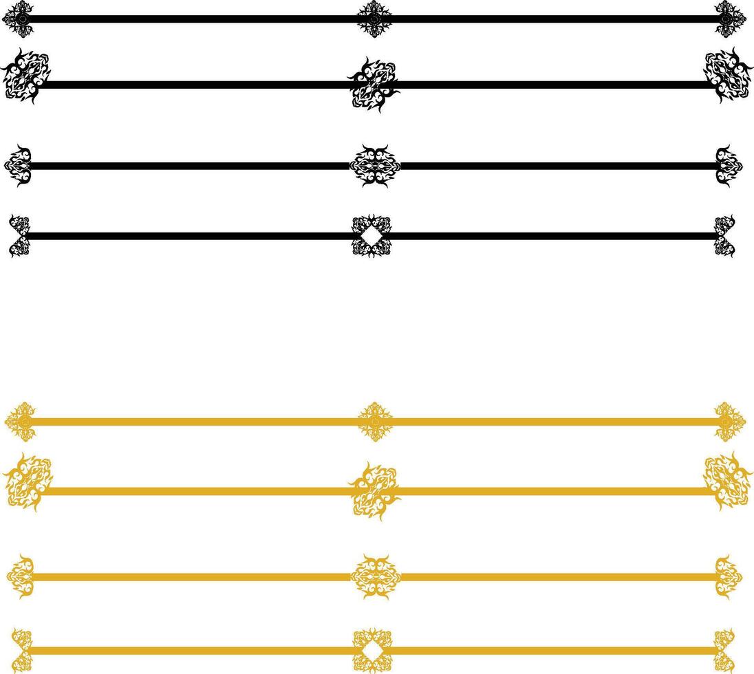 A set of black and gold decorative lines vector