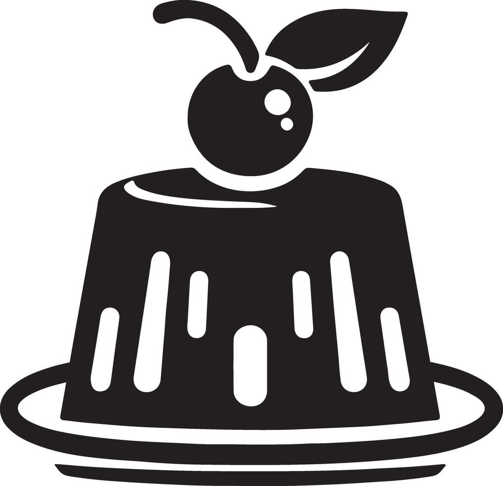 A black and white illustration of a pudding with a cherry on top vector