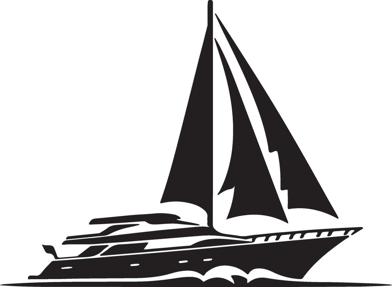 A black and white illustration of a sailboat vector