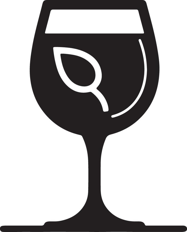 A black and white wine glass with a leaf on it vector