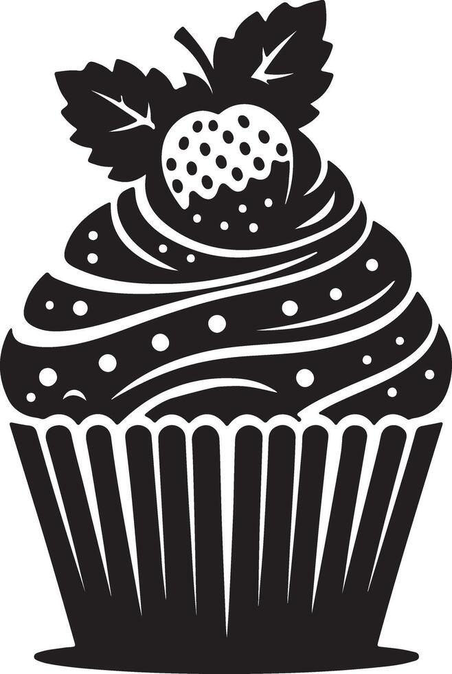 A black and white cupcake with a strawberry on top vector