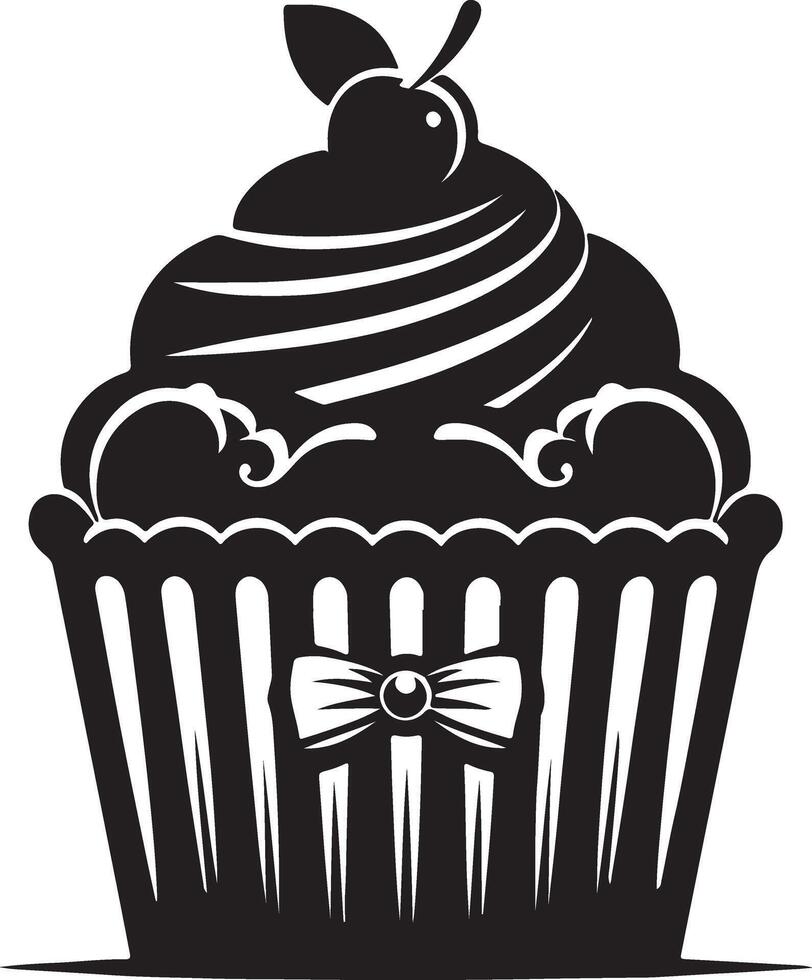 A black and white cupcake with a cherry on top vector