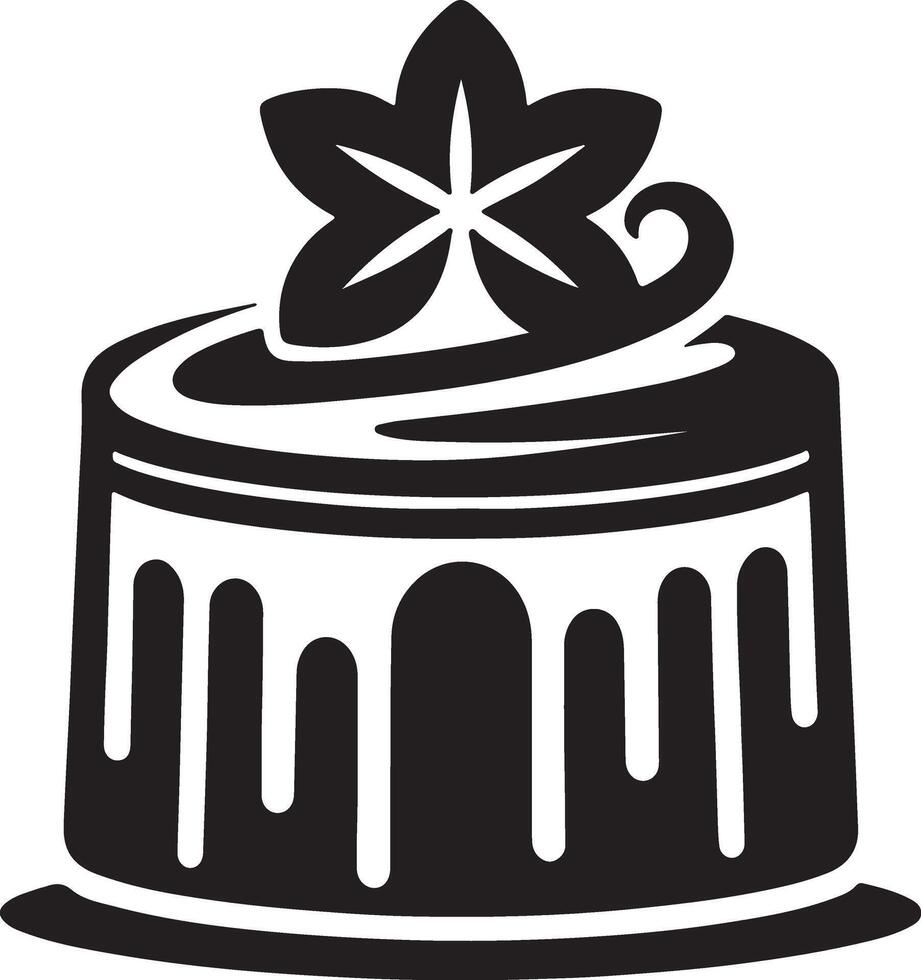A black and white cake with a flower on top vector