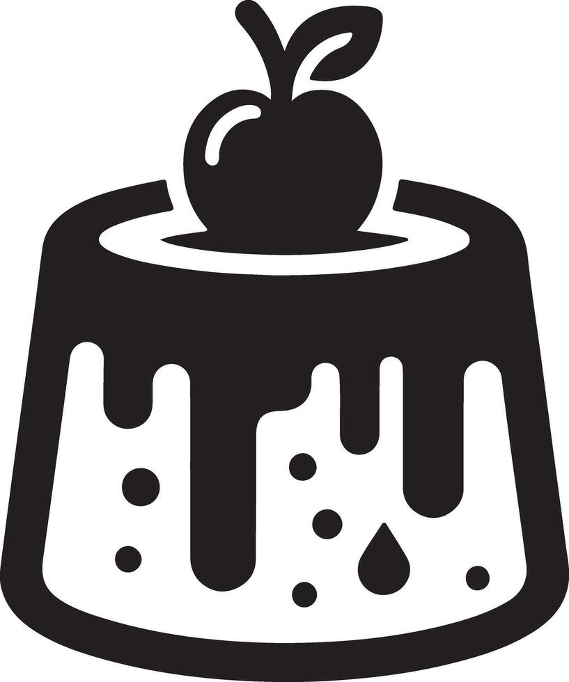 A black and white image of a cake with an apple on top vector