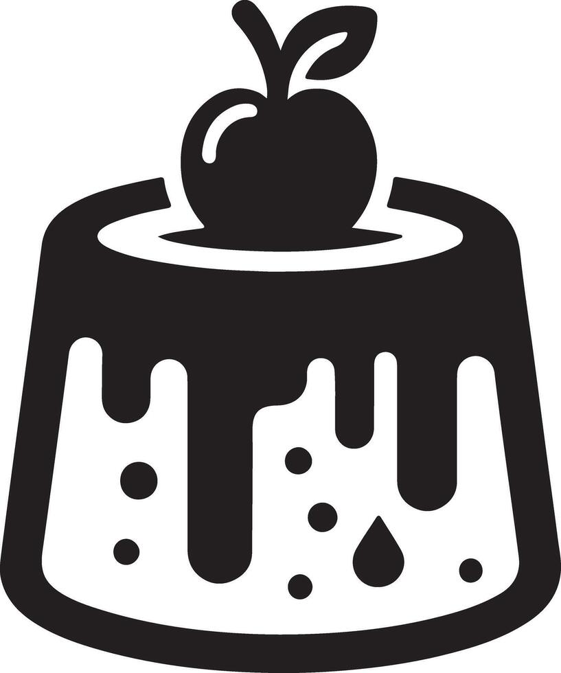 A black and white image of a cake with an apple on top vector