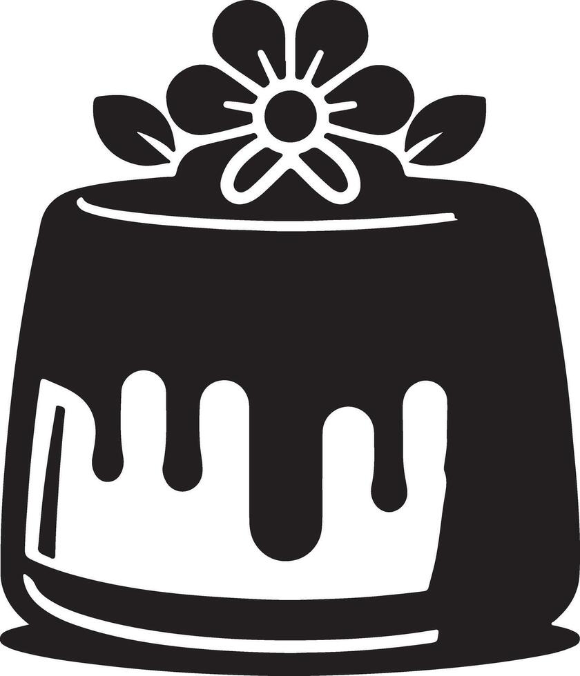 A black and white illustration of a cake with a flower vector