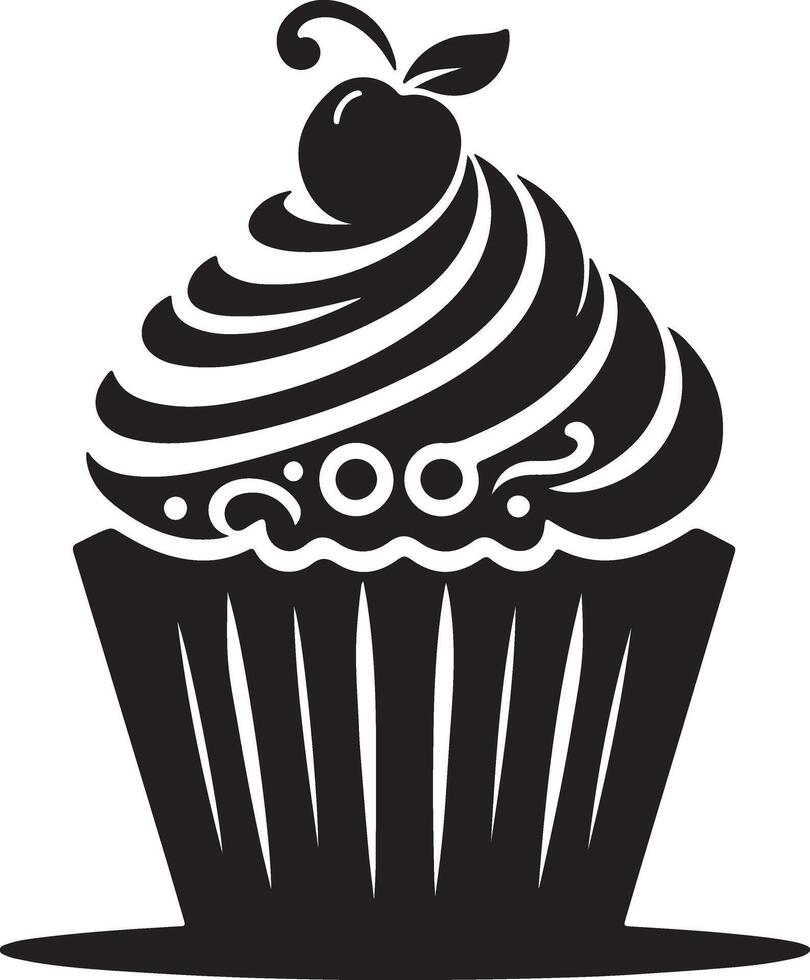 A black and white cupcake with a cherry on top vector